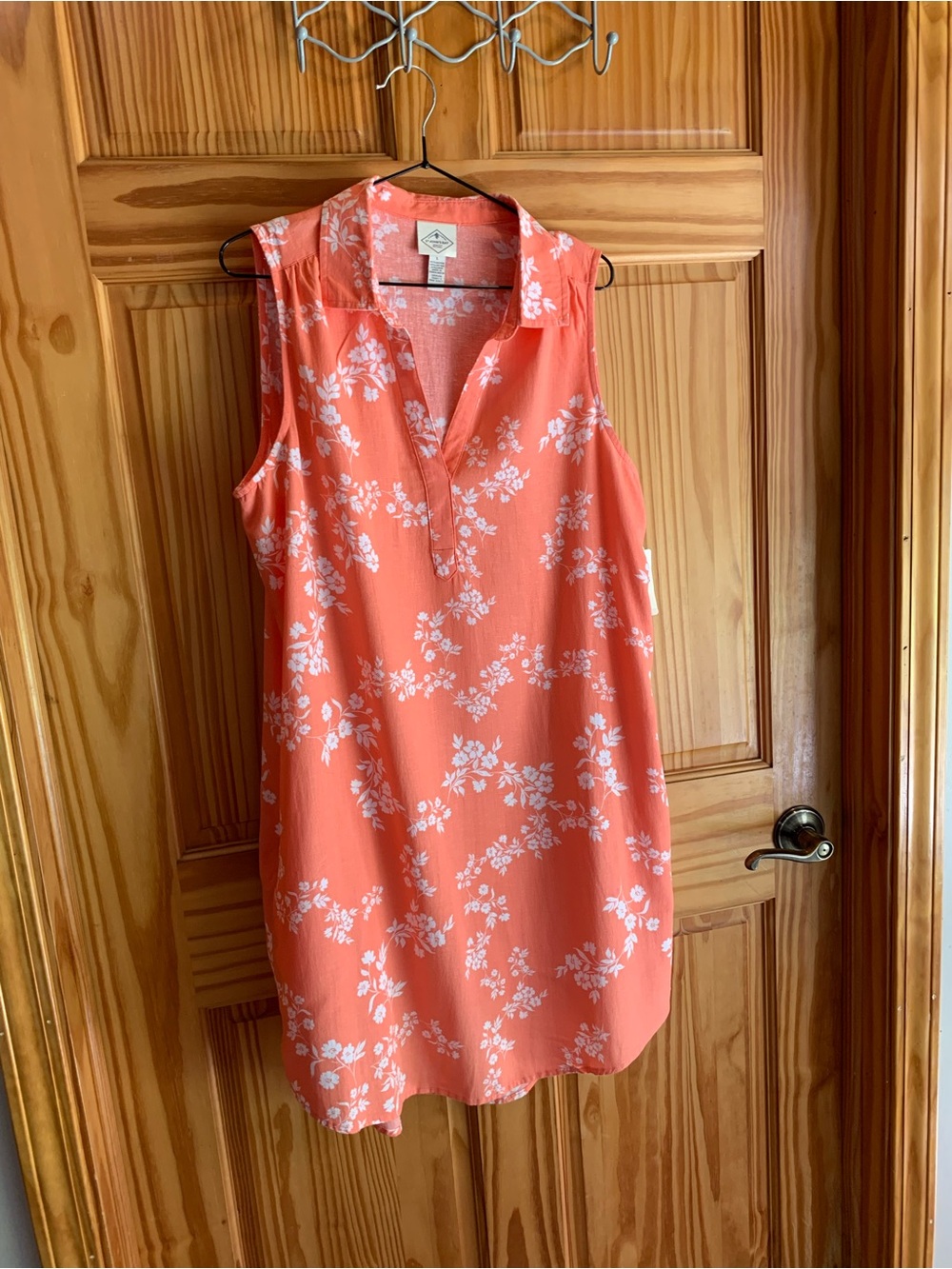 St. John's Bay Coral & White Floral Sleeveless Tunic